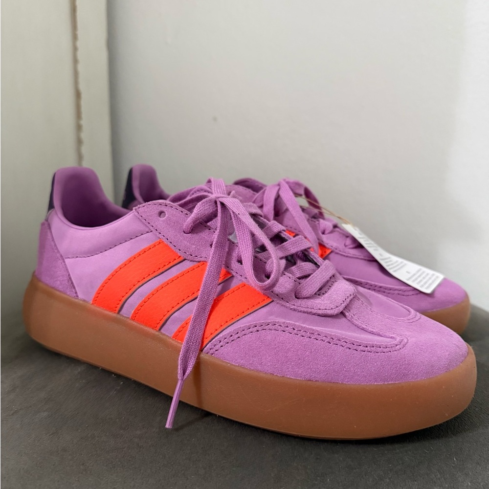 Adidas Lilac and Neon Orange Sneakers